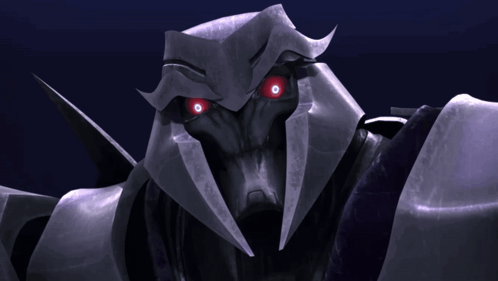 Close Up Robot With Red Eyes Purple Background