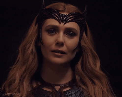 Close-Up Woman With Scarlet Witch Crown GIF