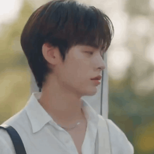Close Up Young Man White Shirt Black Backpack