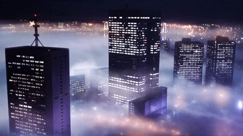 Cloudy City Scape Night View GIF