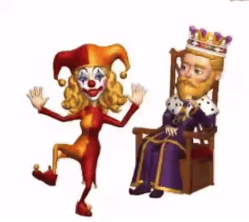 Clown and King Sitting in Chair