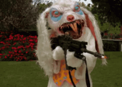 Clown Bunny Holding Gun In Mouth GIF