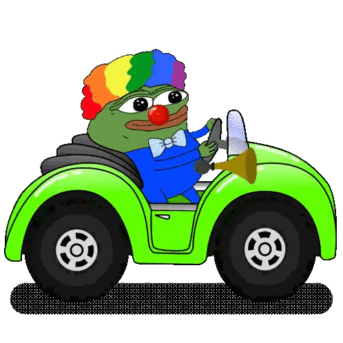 Clown Driving Green Car with Trumpet