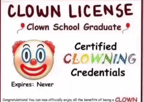 Clown License Sign Certified Clowning Credentials
