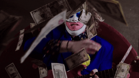 Clown Makeup Poker Table Raining Dollar Money GIF