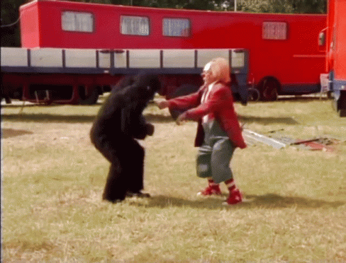 Clown Man And Gorilla Dancing GIF