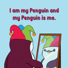 Clown Penguin Looking The Mirror GIF