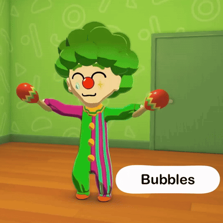 Clown With Green Hair and Red Nose Holding Maracas With Bubbles