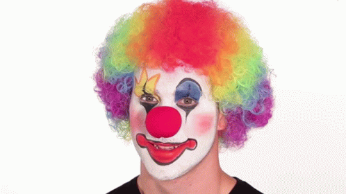 Clown With Rainbow Wig Holding Nose