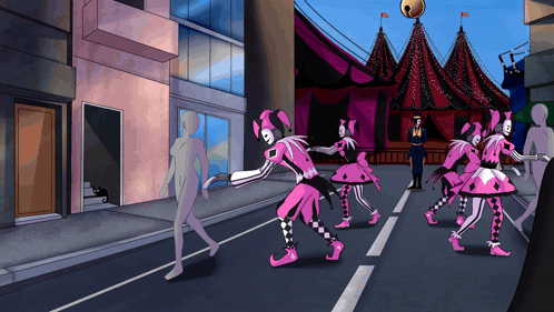 Clowns Walking Street Carnival Tent GIF