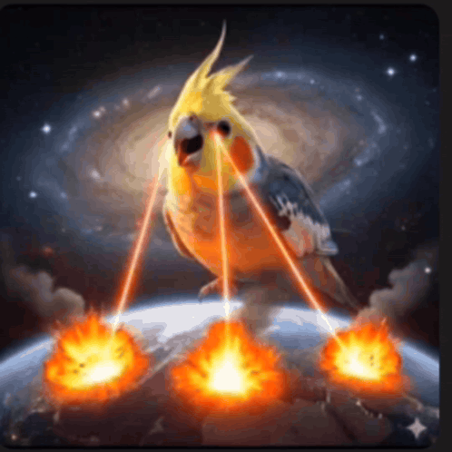 Cockatiel On Planet With Laser Eyes GIF