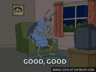 Cockroach Sitting On Couch Saying Good Good GIF