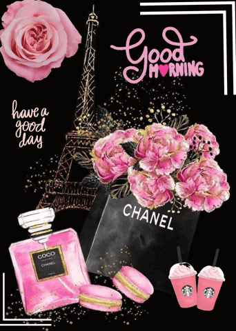 Coco Chanel Perfume Bottle Next To Pink Flowers GIF