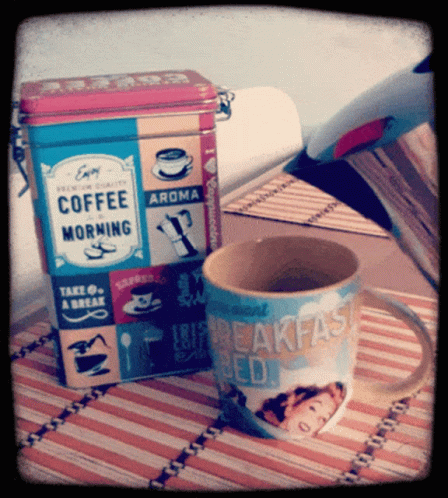 Coffee Can Saying Enjoy Coffee Morning Next to Cup