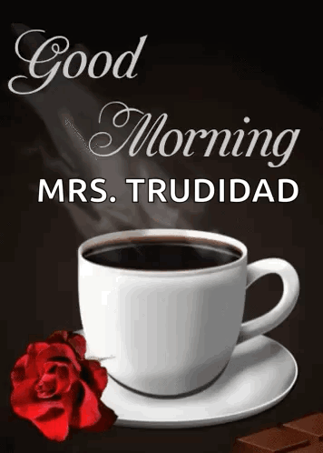 Coffee Cup and Red Rose Good Morning