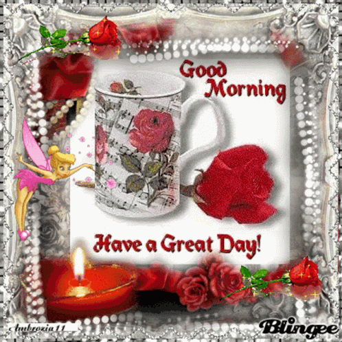 Coffee Cup And Rose Good Morning GIF