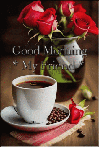Coffee Cup Next to Red Roses