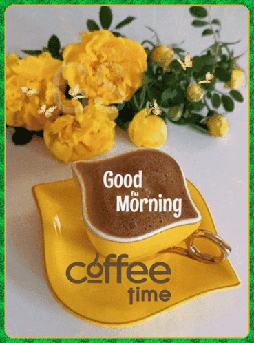 Coffee Cup On Saucer Saying Coffee Time GIF