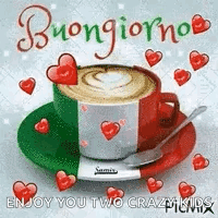 Coffee Cup On Saucer With Hearts And Italian Flag GIF