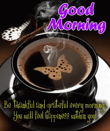 Coffee Cup With Butterfly Saying Good Morning