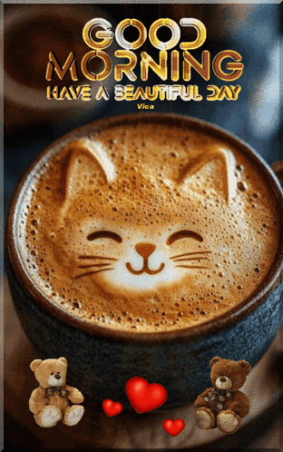 Coffee Cup With Cat Face and Good Morning