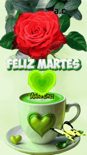 Coffee Cup With Green Heart Feliz Martes