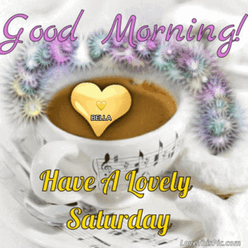 Coffee Cup With Heart and Good Morning Bella