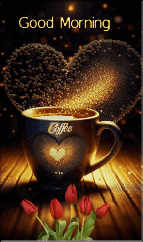 Coffee Cup With Heart Saying Good Morning GIF