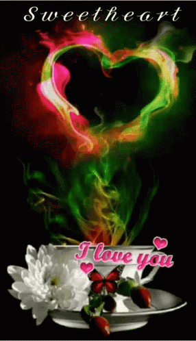 Coffee Cup With Heart Smoke Sweetheart I Love You
