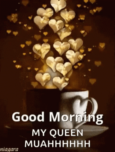 Coffee Cup With Hearts and Good Morning Queen