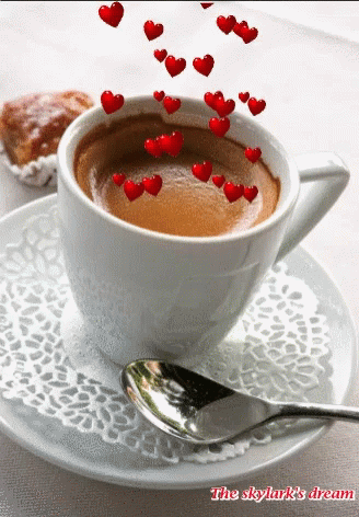 Coffee Cup With Hearts And The Skylark's Dream GIF