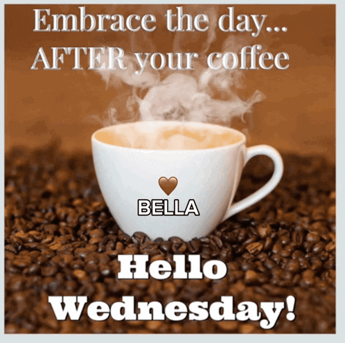 Coffee Cup With Name Bella On Coffee Beans GIF