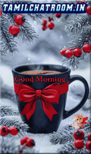 Coffee Cup With Red Bow Good Morning GIF