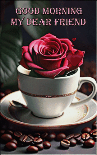 Coffee Cup With Red Rose Good Morning GIF