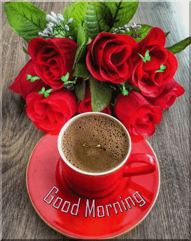 Coffee Cup with Saucer Saying Good Morning