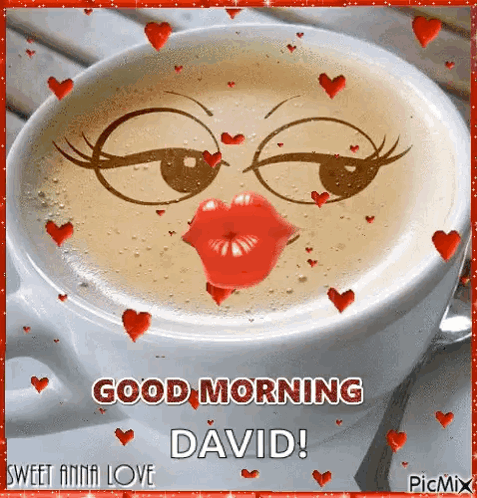 Coffee Cup With Woman Face Saying Good Morning David GIF