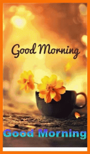 Coffee Cup With Yellow Flowers Good Morning GIF