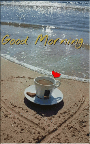 Coffee on Saucer Sandy Beach Good Morning