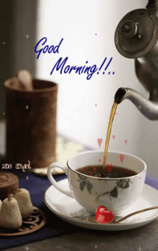 Coffee Poured From Tea Kettle Saying Good Morning GIF