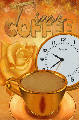 Coffee Time With Round Clock GIF