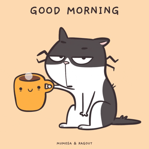 Coffee Time Of Sleepy Tired Animated Cat GIF