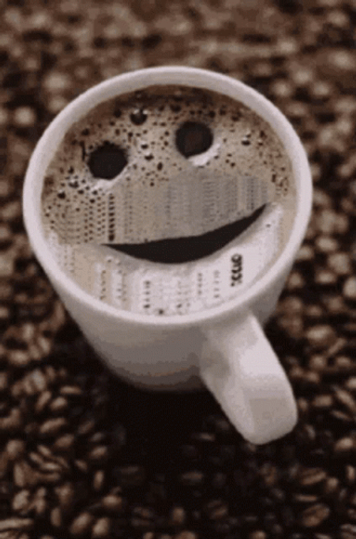 Coffee Time Pure Black With Smile With Bubbles GIF
