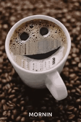 Coffee With Smiley Face Saying Mornin