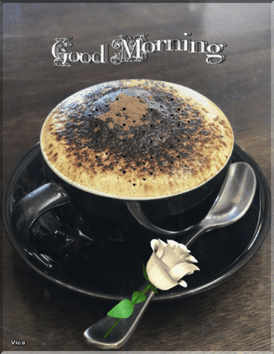 Coffee With Spoon on Saucer Saying Good Morning
