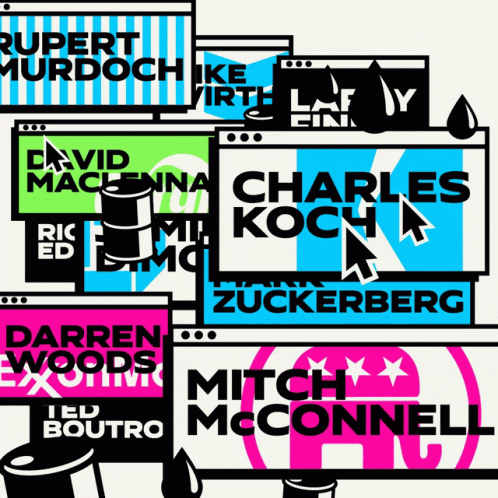 Collage Charles Koch Darren Woods Mitch McConnell Zuckerberg