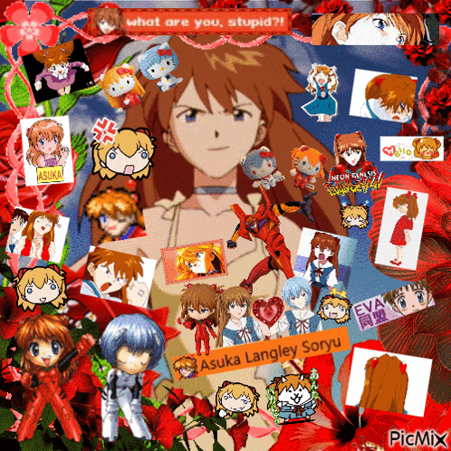 Collage of Anime Characters Including Asuka Langley Soryu and Eva