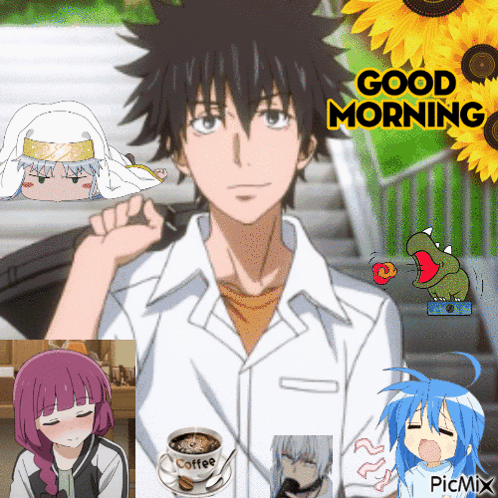 Collage of Anime Characters Saying Good Morning