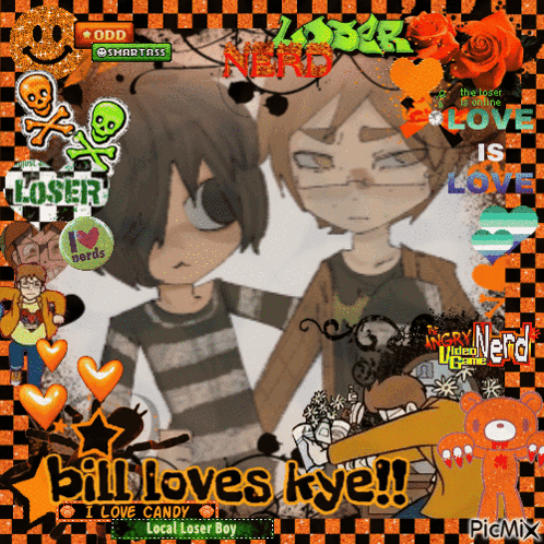Collage Of Cartoon Characters Saying Bill Loves Kye GIF