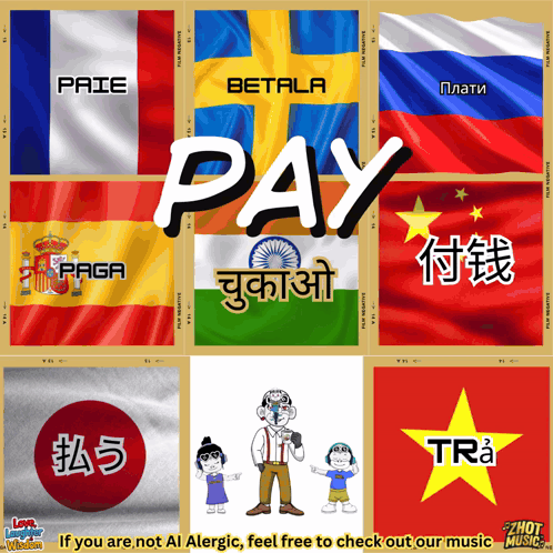 Collage of Flags With Word Pay