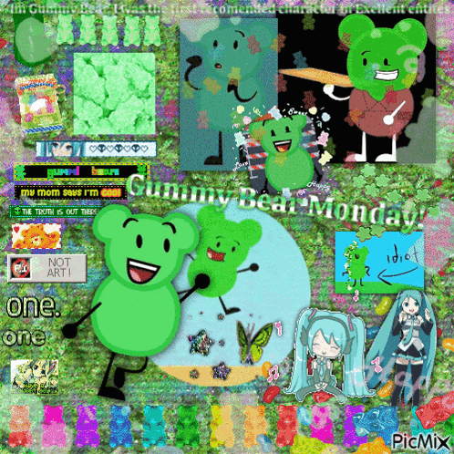 Collage of Gummy Bears Saying Gummy Bear Monday